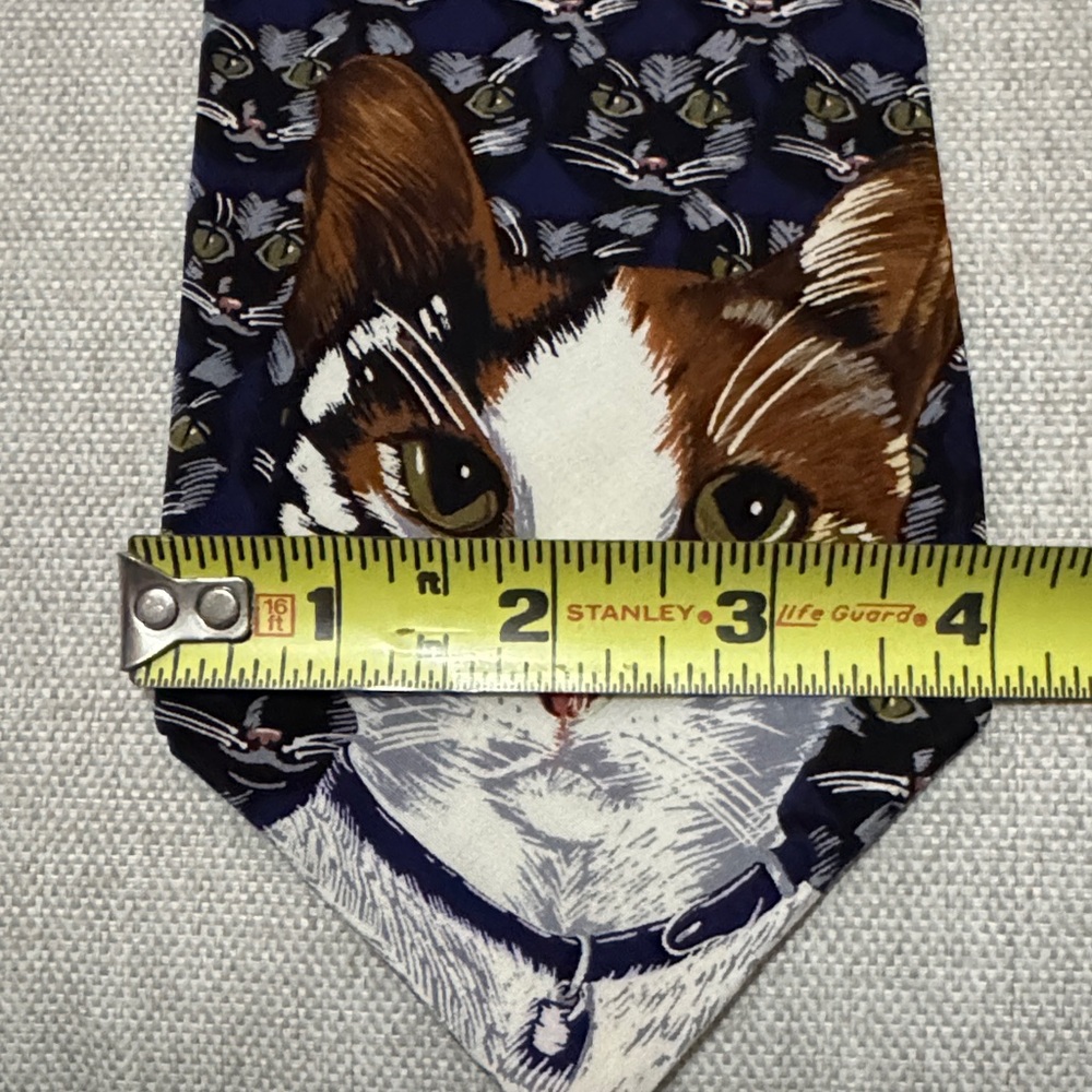 NWT Steven Krauss Men’s Wear-Silk Cat Print Tie-Blue - Picture 10 of 10